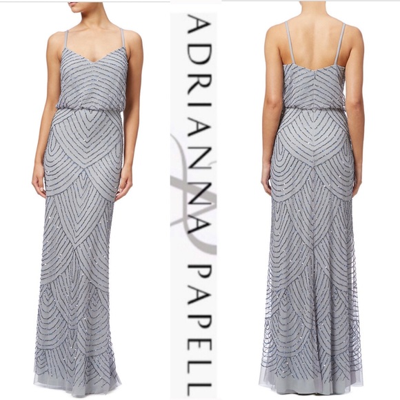 Adrianna Papell Dresses & Skirts - Adrianna Papell slate beaded blouson long dress